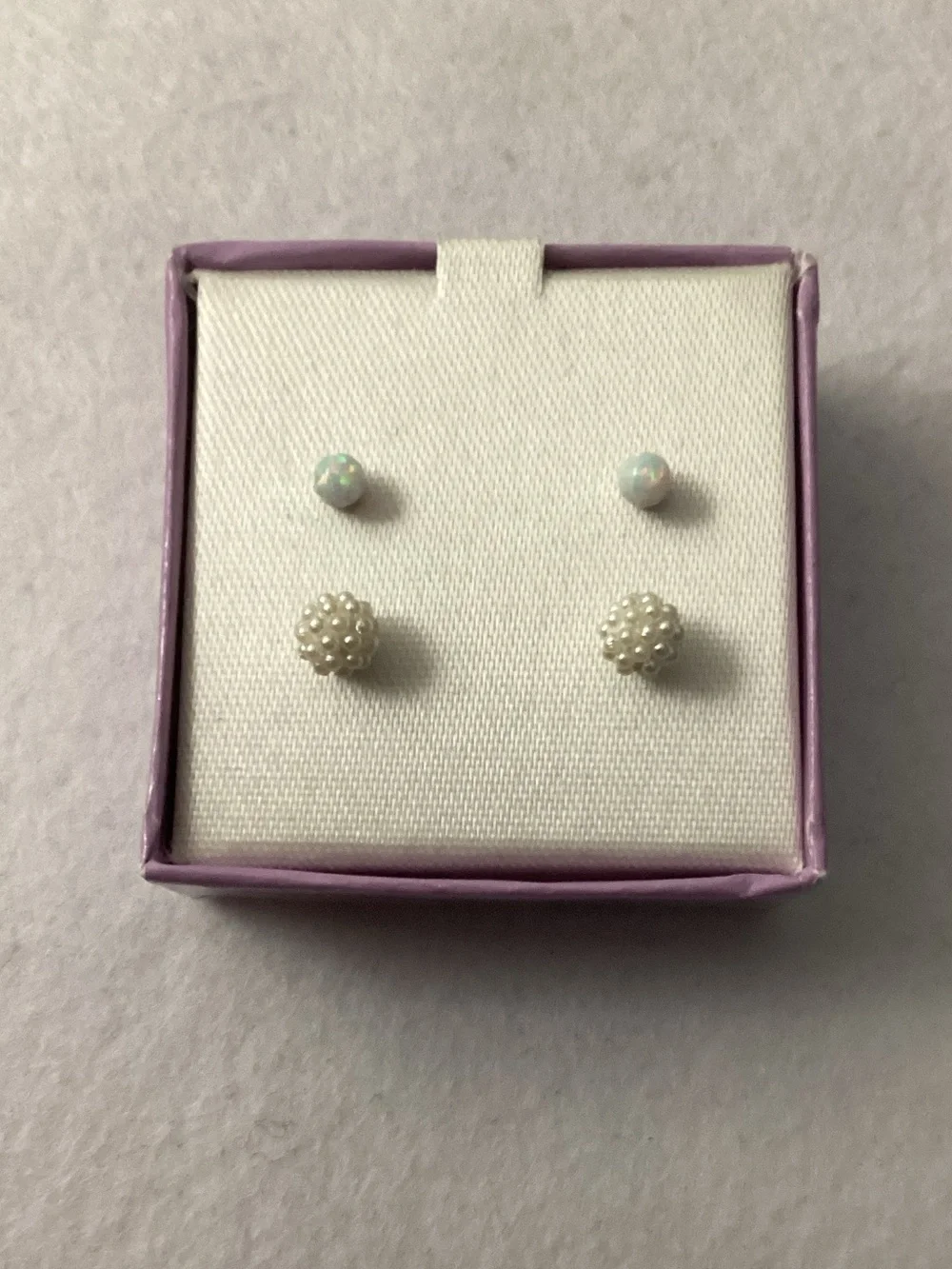 Kids PB Sterling Silver Metal Tower Pearl Cluster and Opal Stud Earring Set